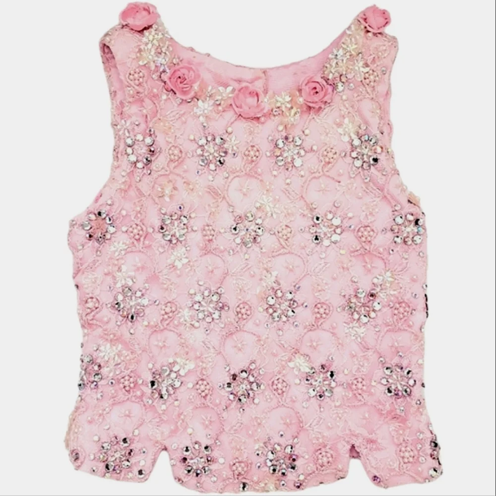Custom Pink Chiffon Embroidered Rhinestone/Beaded Party/Pageant  2pc Dress